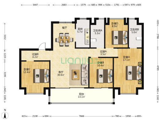 安庆碧桂园·长江万里 4室1厅2卫 152平方