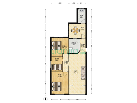棋盘弄8号 3室2厅1卫 103平方