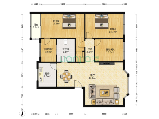 顺福苑 2室1厅1卫 135平方