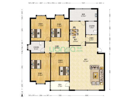 秋月园 4室2厅2卫 212平方