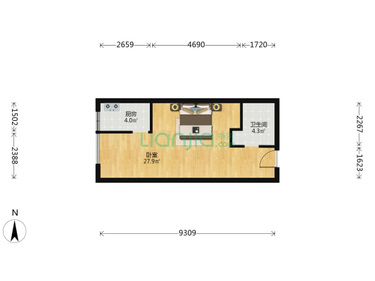 绿地未来城缤纷里 1室0厅1卫 53平方