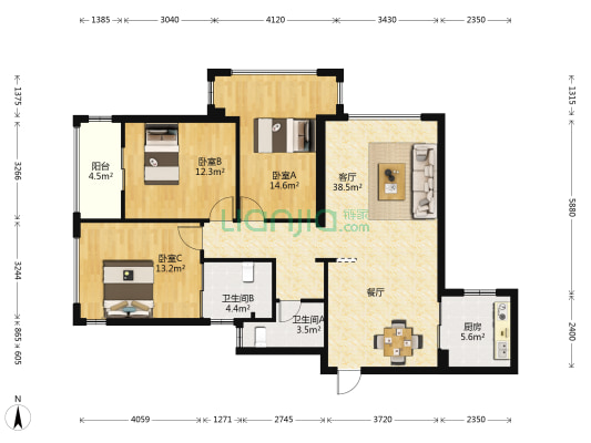 中庚城三区 3室1厅2卫 117平方