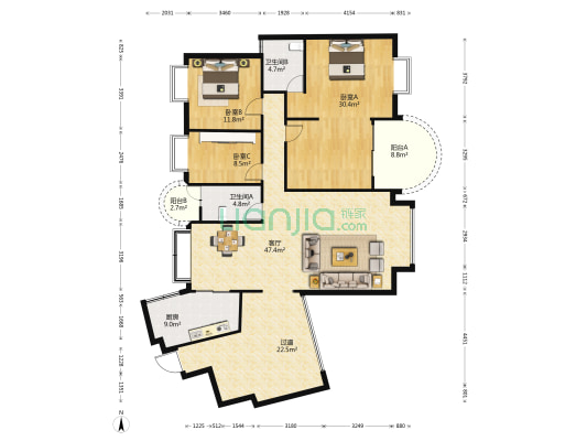 林城花都 3室1厅2卫 177平方