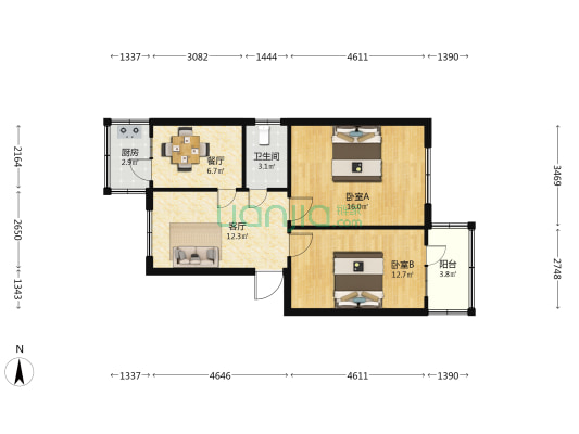 煤设院柳巷小区 2室2厅1卫 69平方