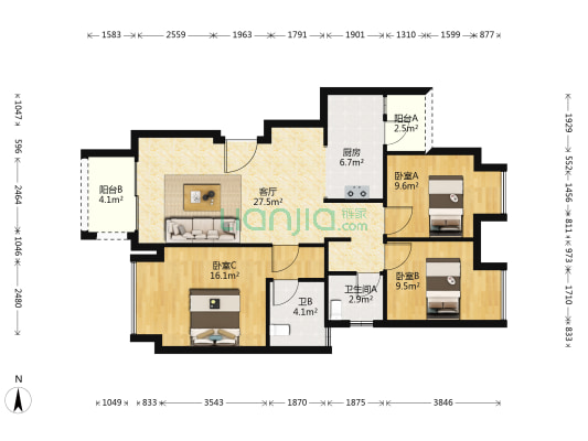 金科禹洲府林境 3室1厅2卫 100平方