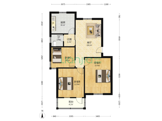 热电小区 3室1厅1卫 83平方