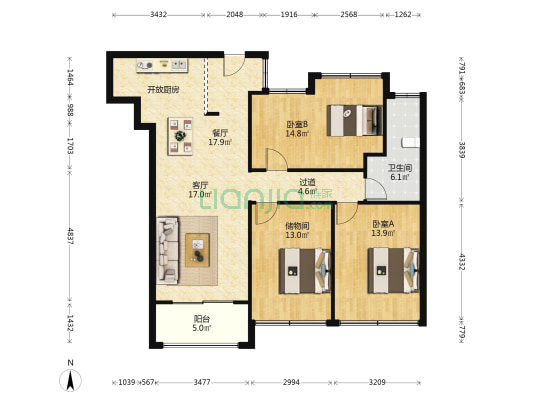 海派风范茗园 2室2厅1卫 89平方