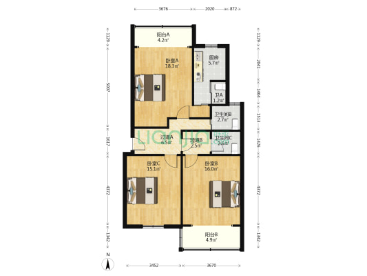 银凯公寓 3室0厅3卫 99平方