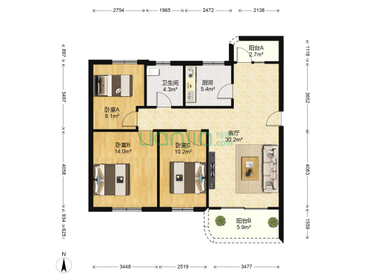 富豪花园 3室1厅1卫 96平方