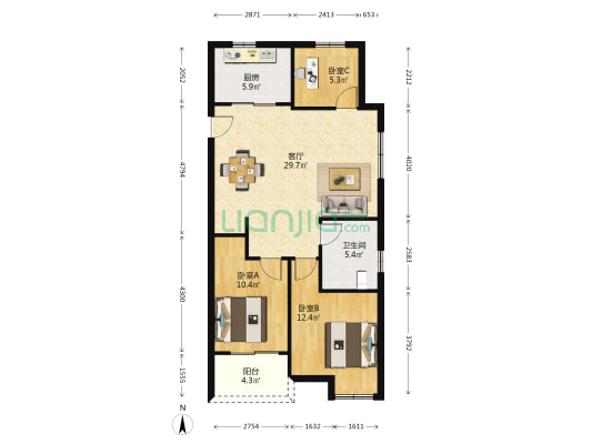 左所雅苑 3室1厅1卫 100平方