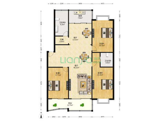 团结花苑 3室2厅2卫 178平方