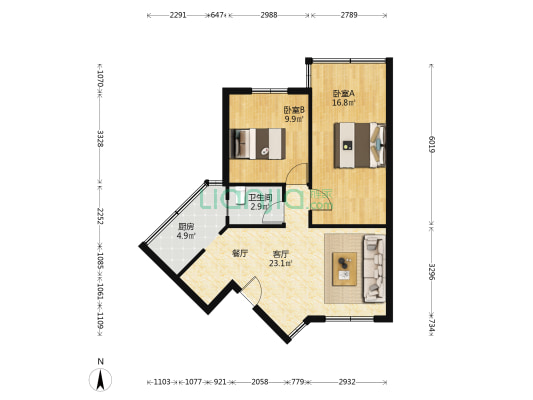 海珠教工新村 2室1厅1卫 66平方