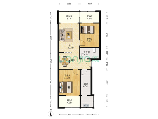 南关街178号院 2室1厅1卫 89平方