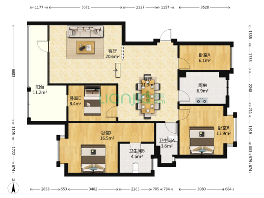 滇池岭秀 4室2厅2卫 128平方