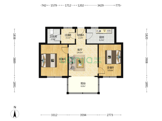 经十一路10号 2室1厅1卫 70平方