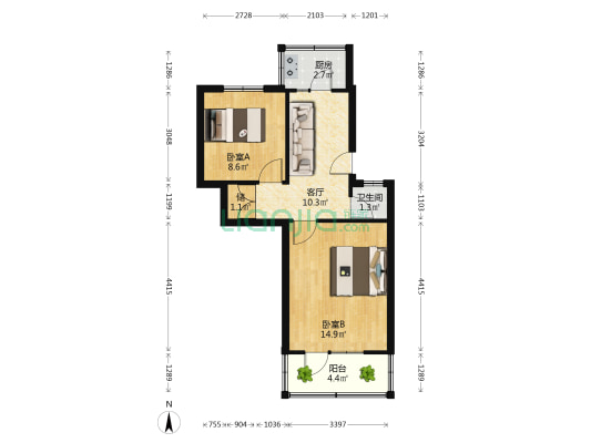 五段104宿舍 2室1厅1卫 47平方