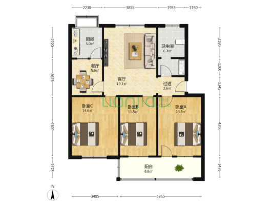 文会警苑 3室2厅1卫 100平方