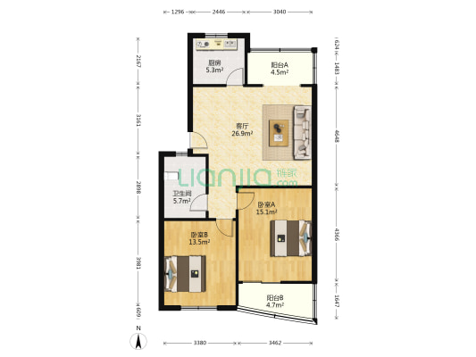 陕鼓科技园 2室1厅1卫 86平方