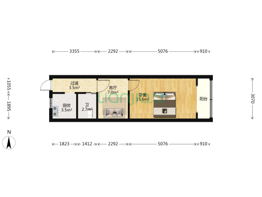 平江大楼 1室1厅1卫 53平方