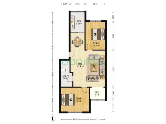 真空设备厂家属院 2室1厅1卫 90平方