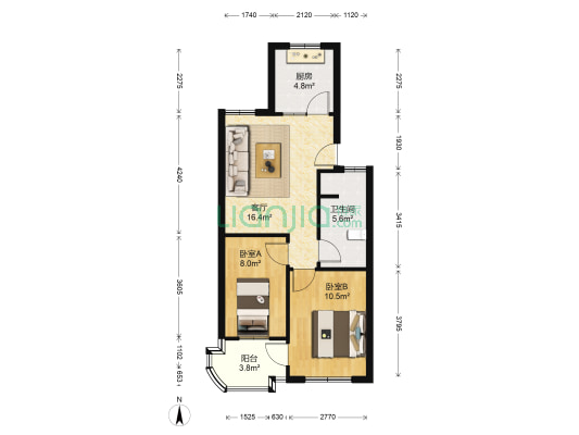 亚洲城花园 2室1厅1卫 64平方