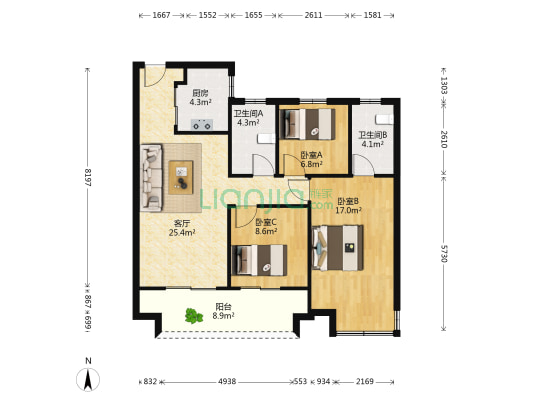 悦珑庭 3室1厅2卫 99平方