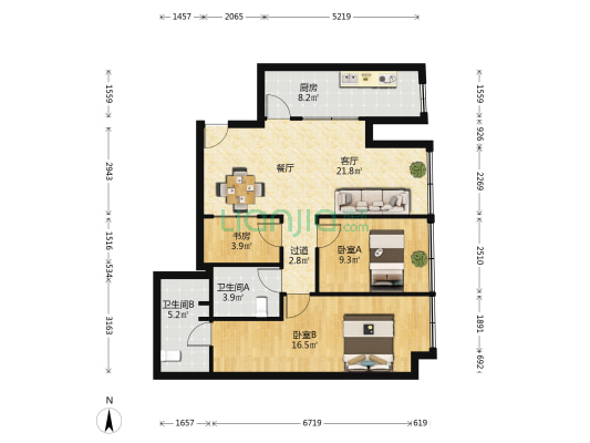 信德口岸商务中心 3室1厅2卫 125平方