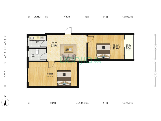 微波局宿舍 2室1厅1卫 80平方