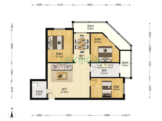 滨园里 3室2厅1卫 102平方