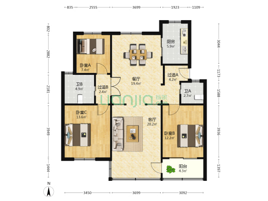 解放西路142号 3室2厅2卫 113平方