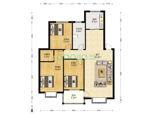 通达小区 3室1厅1卫 122平方