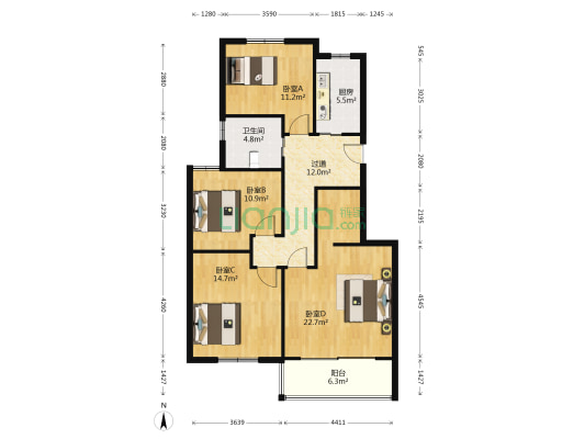 钱江四苑东区 4室0厅1卫 111平方