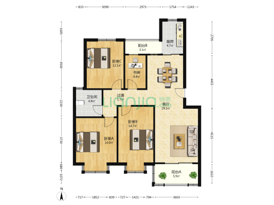 荷兰小镇西区 4室1厅1卫 115平方