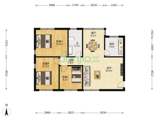 海祥园 3室2厅1卫 103平方