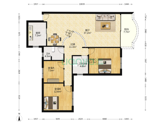 文锦玫瑰苑 3室1厅2卫 137平方