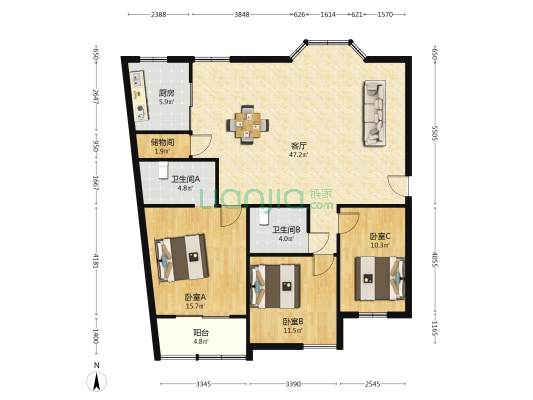 繁源公寓 3室1厅2卫 125平方