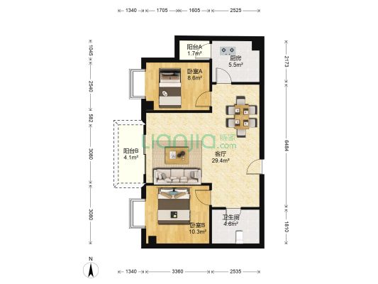 绿茵仁居 2室1厅1卫 83平方