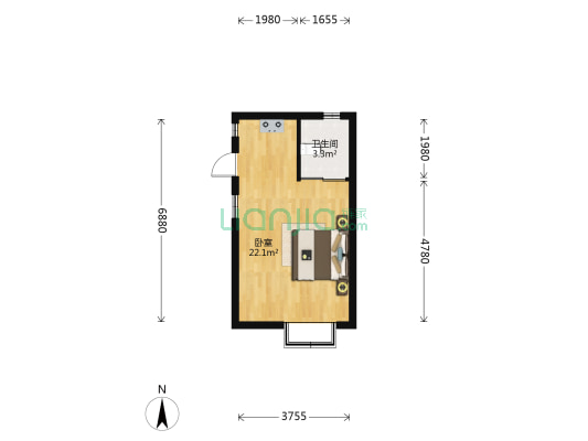 朝九晚五 1室0厅1卫 30平方