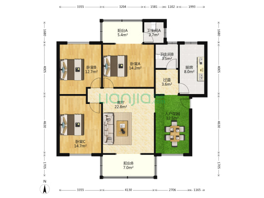 虹桥巷 3室1厅2卫 130平方