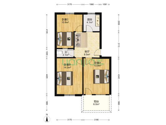 西草马路98号 3室1厅1卫 68平方