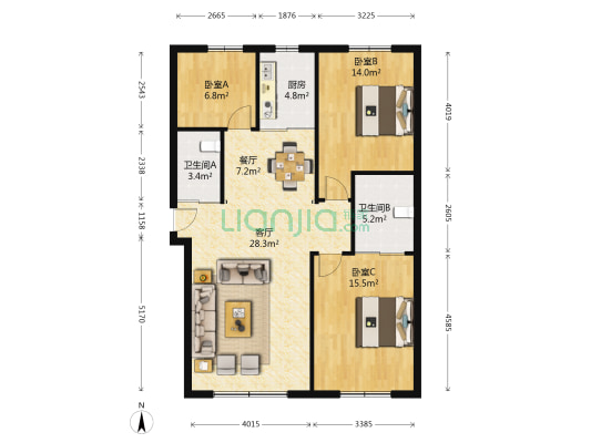 国信南湖公馆北区 3室2厅2卫 123平方