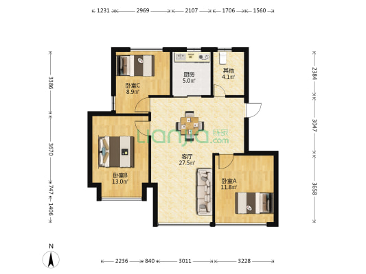 铂凯花园 3室1厅0卫 80平方