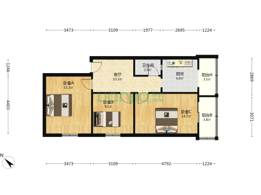 冻青树街70号 3室1厅1卫 69平方