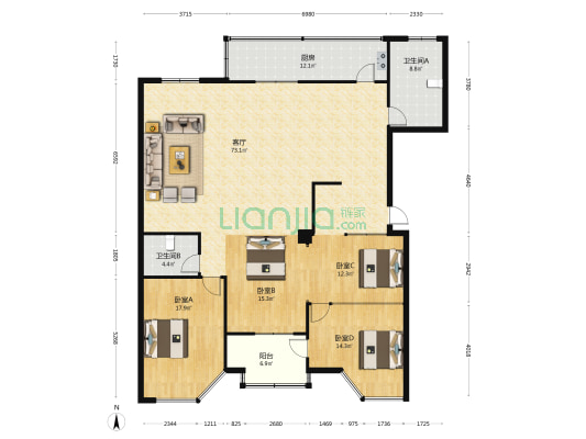 金帝高新科技广场 4室1厅2卫 204平方