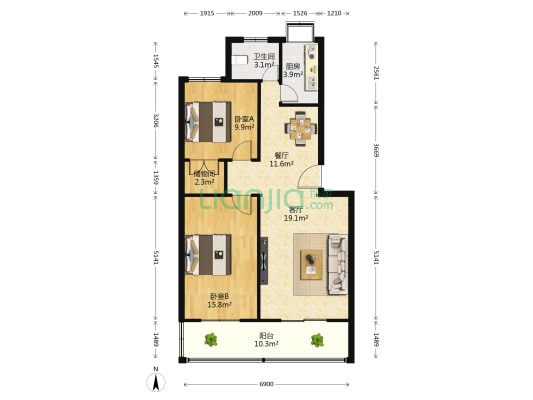 河北检验检疫局宿舍 2室2厅1卫 90平方