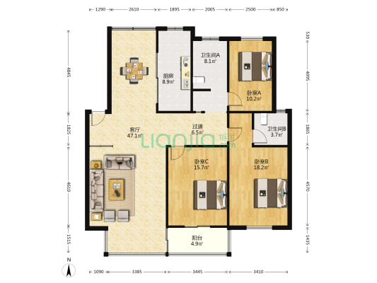 江南水庄 3室1厅2卫 141平方