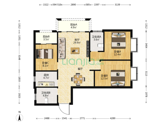 长水航城木藤苑 3室1厅2卫 104平方