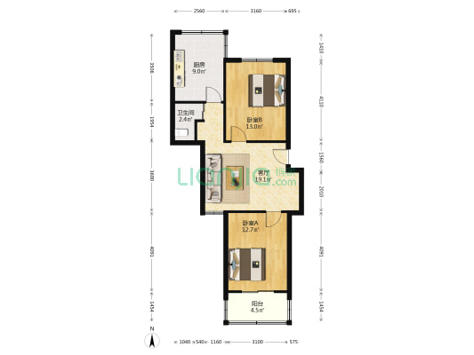 学院路222号 2室1厅1卫 73平方
