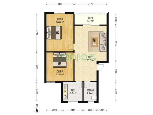 侨苑商住区 2室1厅1卫 82平方