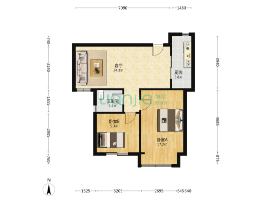 贸盛大厦 2室1厅1卫 92平方